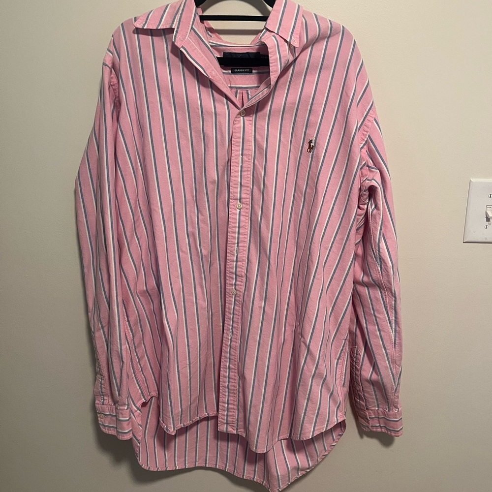 Ralph Lauren Pink, White & Blue Striped Men's Shirt